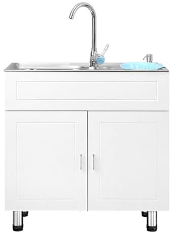 Fregadero Independiente para Uso General, Fregadero De Acero Inoxidable De Un Solo Tazón con Grifo De Agua Fría Y Caliente, Fregadero De Cocina para Patio Interior De Estilo Rústico(81 * 43 * 78cm)