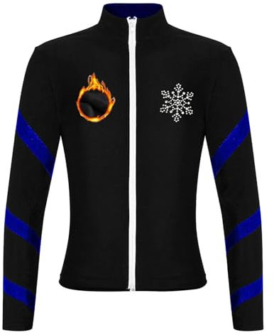 Miutii Mädchen Eiskunstlauf Jacke Warm Fleecejacke Gefütterte Sweatjacke mit Schneeflocken Strass Trainingsjacke Sport Jacke Mantel Blau 170-176