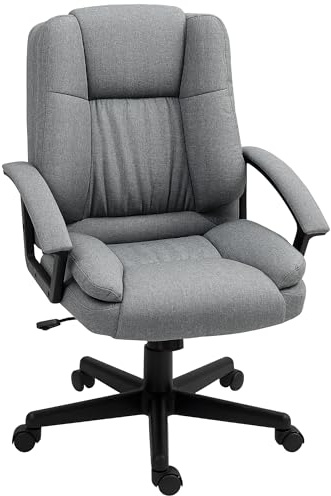 HOMCOM Desk Chair, Linen Fabric Office Chair with Adjustable Height and Swivel Wheels, for Home Work Study, Grey