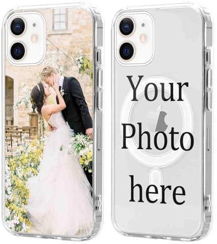 Coiwxmoi Personalisierte Magnetisch Handyhülle für iPhone 12/iPhone 12 Pro 6,1'' [Kompatibel mit MagSafe], Klare Personalisiert Hülle mit Bild Foto Text Selbst Gestalten Schutzhülle für iPhone 12 Pro
