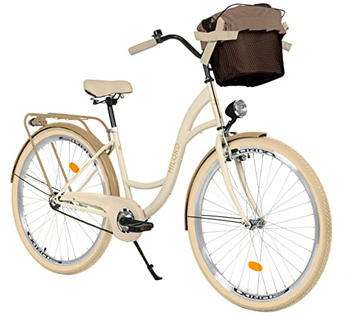 MILORD Damenfahrrad Citybike Komfort Mit Metallkorb Vintage Fahrrad, 26, 28 Zoll, 1-Gang
