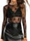 IECCP Womens Mesh Sexy Tops Sheer Black Lace Long Sleeve Top Crew Neck Sexy See Through T-Shirt Lace Top for Party Club Black Print L