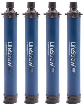 LifeStraw Personal Water Filter for Hiking, Camping, Travel, Emergency Preparedness, and Disaster Relief, 4 Pack, Navy