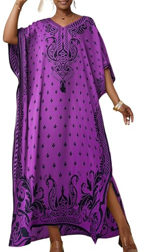Bsubseach Vestito da spiaggia da donna in caftano turco, abito lungo da spiaggia, X-Lilla, Taglia unica