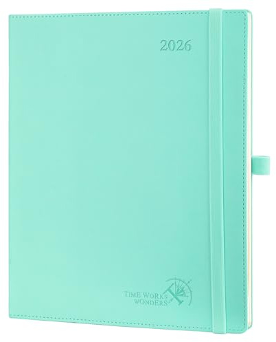 POPRUN Planer 2026 (groß – 21,6 x 26,7 cm) – Wochenkalender 2026 (Januar 2026 – Dez. 2026) mit stündlichen Zeitfächern, wöchentliches monatliches Terminkalender für Zeitmanagement, TJ-26-CELK7, Grün