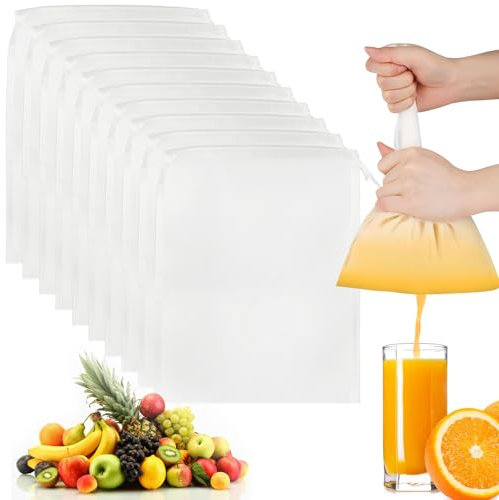 Pavlleen 10 Stück Nussmilchbeutel 20x30 cm wiederverwendbar waschbarer Nylon Filterbeutel mit Kordelzug feingewebtes Passiertuch für Nussmilch Käse Kaffee Joghurt Fruchtsaft Gemüsesaft