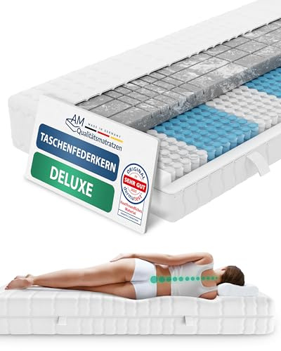 AM Qualitätsmatratzen 3D Deluxe Taschenfederkernmatratze 160x200cm H4 24cm - Made in Germany & Oeko TEX Zertifiziert - Ergonomische Matratze 160x200 H4 mit Lyocell Bezug - 7 Zonen Federkernmatratze