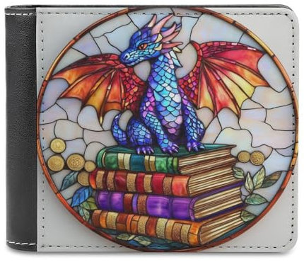 Jubonexis Portefeuille à deux volets en cuir synthétique souple avec motif dragon sur les livres, porte-monnaie, carte de crédit, porte-monnaie, portefeuille fin et durable pour homme et femme