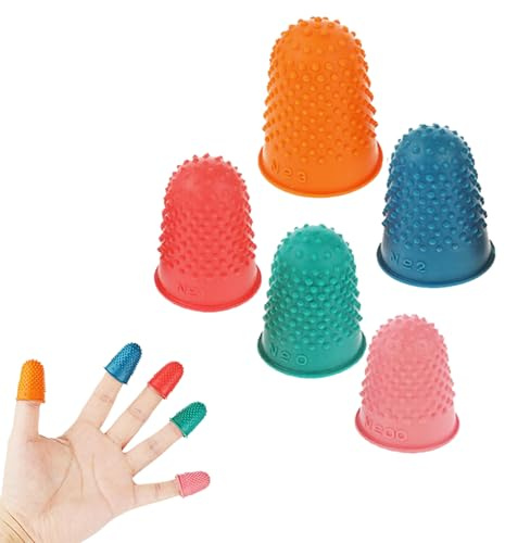5 Pieces Rubber Thimbles for Finger Tips Protection | 5 Sizes and Colors Reusable Finger Protectors,Rubber Finger Thimbles for Money Counting Writing Sorting Task