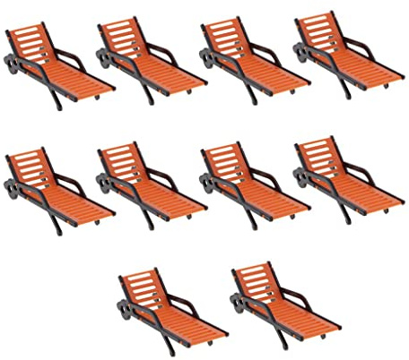 Kodxylytix 10 Stück Kunststoff Strandbank Sonnenliegen Modell Querformat 1:75 orange schwarz