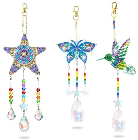 ifymei DIY Diamond Art Wind Chimes Kit – 3 Pack Crystal Suncatcher Crafts for Kids Age 6-12, Creative Birthday Gifts for Girls & Boys, Teens & Adults