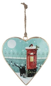 Shoeless Joe Cat and Post Box Heart Shaped Christmas Tree Decoration