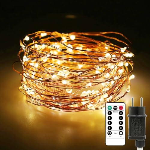 Auting Cadena de luces LED, 10 m 100 ledes, alambre de cobre, para interior/exterior, funciona con electricidad con enchufe, ideal para decoración de Navidad, fiestas, bodas, balcones