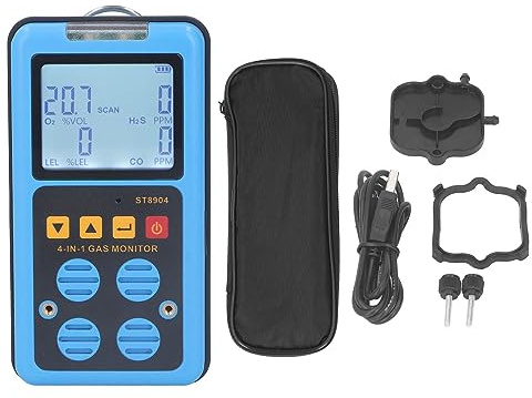 Aramox Détecteur de Moniteur de Gaz Détecteur Professionnel Multi-gaz Portable 4 en 1 pour CO H2S O2 LEL avec Alarmes Visuelles et Sonores de Vibration