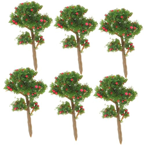 TOKIDNY Arbres Fruitiers Miniatures Réalistes pour Diorama, Lot de 6, Rouge | Plastique, Design Réaliste, Combinables Librement, pour Décor Maison et Présentations en Magasin