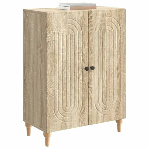 vidaXL Sideboard Sonoma-Eiche 66 x 34,5 x 90 cm Holzwerkstoff, Wohnzimmer Aufbewahrung, Rechteckige Anrichte, Moderner Stil, Großer Schrank mit Regalen, Minimalistische Streifenmuster