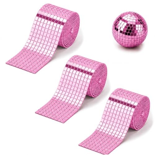 QingWing 4800 Stk Mosaikfliesen Spiegelfliesen Selbstklebend 3 Rollen Rosa | 5 x 5 mm Spiegel Mosaik Selbstklebend, Discokugel Klebestreifen für DIY Handwerk Inneneinrichtung Kartenherstellung