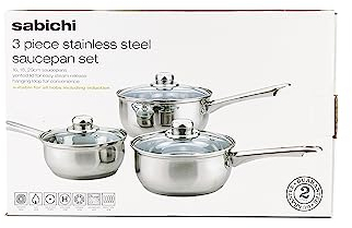 Sabichi 3pc Day To Day Saucepan Set - Stainless Steel - Dishwasher Safe - Glass Lids With Steam Vent - Suitable For Use On Gas, Electric, Ceramic & Solid Hot Plate Hobs