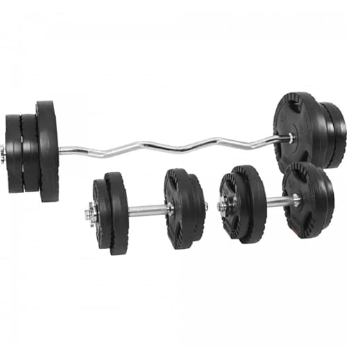 GORILLA SPORTS® Hantelset - 70kg, 4x1,25kg, 4x2,5kg, 4x5kg, 2x10kg, 14 Kunststoff Hantelscheiben, SZ-Stange 120cm, Kurzhanteln, 6 Sternverschlüsse, Chrom - Langhantelset, Curlhanteln, Gewichten