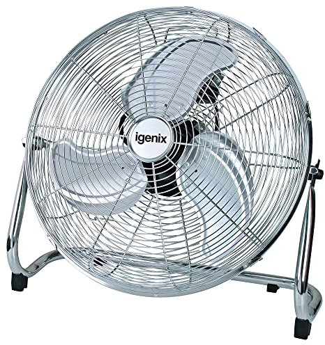 Igenix DF1800 18 High Velocity Floor Standing Fan – Powerful Air Circulator with 3 Speed Settings, Adjustable Tilt Head, Free Standing Fan for Gym, Home, Garage & Office, Chrome
