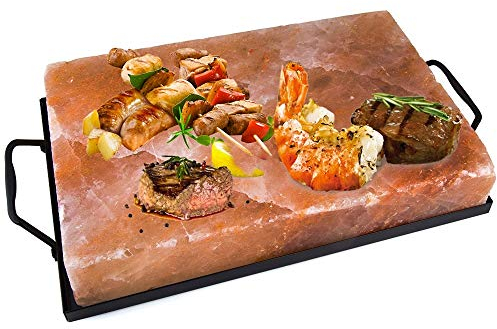 Piastra di Sale Rosa Himalayano Dim. 30x20 cm con Supporto per Cucinare e Servire Pane Carne Pesce Uova e altro