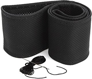 myshopx Lenkradschoner Lenkradhülle Lenkradbezug Echt Leder Farbe SCHWARZ PERFORIERT (gelocht) Ø 37-39cm/ 11 cm