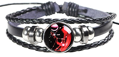 Echtes Lederarmband Constellation Manschettenarmband Jungfrau Perlenarmband Star Punk Armband Mehrschichtiges geflochtenes Seilarmband Verstellbare Lederarmbänder Kette 8 Zoll 11 Zoll Für Männer