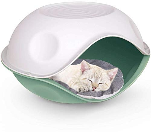 CAT CENTRE Green Outdoor Strong Plastic Pet Dog Cat Feline Canine Bed House Kennel Crate Basket Enclosure Furniture Play Sleep Pen Weatherproof Comfortable Durable Sturdy Safe