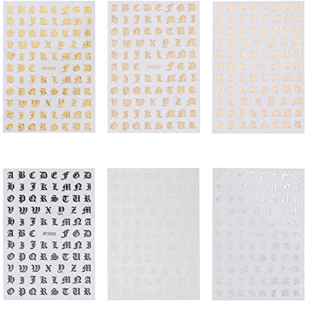 FRCOLOR 10Sheets Nagelaufkleber Fingernagel Kunst Aufkleber Fingernagel Zehennagel Tattoo Dekoration Englische Buchstaben Nagelaufkleber für Frauen Dame (5 Farben/Set)