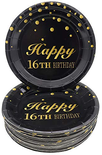 Pandecor 16th Birthday Party Supplies,50 PCS HAPPY 16TH BIRTHDAY Disposable 7 Inch Paper Plates Dessert Plates for 16 Years Old Birthday Party