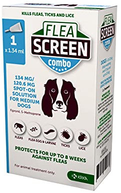 FLEA SCREEN Combo Medium Dog, 1 Pipette - Spot-On Flea Treatment for Medium-Sized Dogs (10-20kg Body Weight) - Kills Fleas, Flea Eggs, Ticks - Provides Up to 8 Weeks Protection