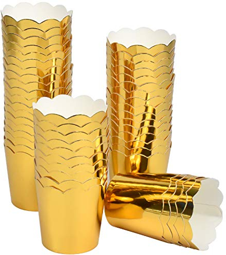 Cupcake Förmchen Papier 50 Stück Muffin Förmchen Papier Muffinform Papier für Dessert Home Party Hochzeit Geburtstag Abschlussdekoration Größe 45 * 50 mm (Golden)