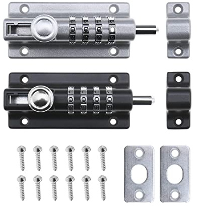 Create idea 2 Stück 4-stelliges Kombination Zahlenschloss Passwort Verriegelungsbolzen Schwerlast Schiebeverschluss für Holztore Schwarz & Silber
