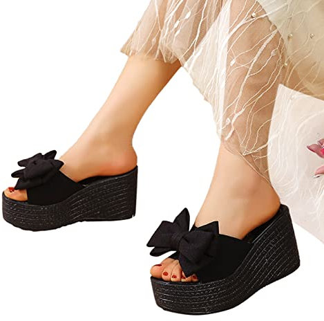 Dasongff Sandale Semelle Epaisse Sexy Club Femme Claquette Paillette Plateforme Bout Ouvert Été Sandales de Plage Talons Compensée Haut Tongs Pantoufles Slip-on Enfiler Grande Taille pour Femmes