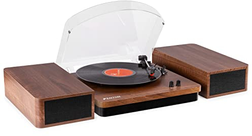Fenton RP168W Vinilo Bluetooth con 2 Altavoces estéreo - Acabado en Madera, Reproduce 33, 45 y 78 RPM, RCA, USB, Ideal para la decoración del hogar y los entusiastas del Vinilo, Acabado en Madera