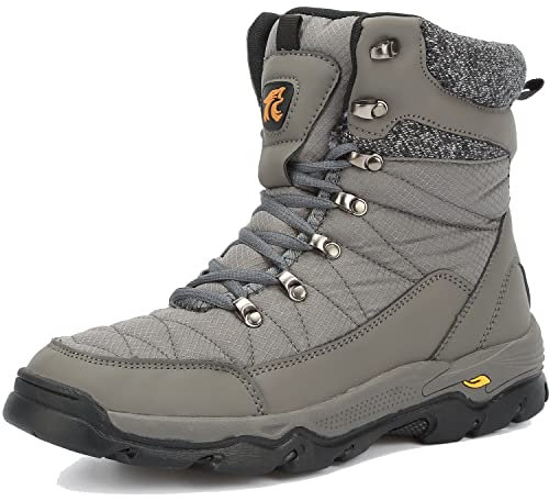 VTASQ Men's Winter Snow Boots Waterproof Warm Lined Winter Shoes Outdoor Warm Non-Slip Ankle Boots Lightweight Thermal Hiking Shoes, gray, 9 UK