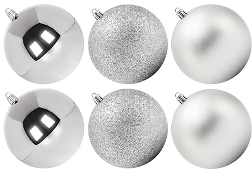 Benjia Weihnachtskugeln Groß Aussen, Dekokugel Wetterfeste Riesen Große Gross XXL Outdoor Draußen Draussen Kunststoff Weihnachtskugel Christbaumkugeln Kugeln Weihnachten (10cm/6STK, Silber)