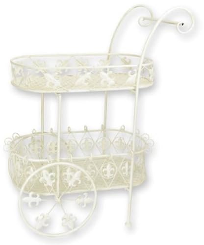 Casa Padrino Jugendstil Teewagen Weiß 81 x 51 x H. 102 cm - Eleganter Metall Garten Trolley - Barock & Jugendstil Garten Accessoires - Gartenmöbel im Jugendstil