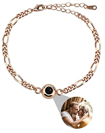 Eiennoai Personalisierte Armbänder mit Bildern innen, personalisierte Foto-Armbänder für Paare, runde Foto-Armbänder Projektion Armbänder für Frauen Männer Jahrestage Geburtstag Weihnachten