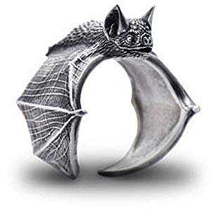 BlackAmazement 316L Edelstahl Ring Fledermaus Bat Gothic Silber Schwarz Damen Herren (55 (17,5))