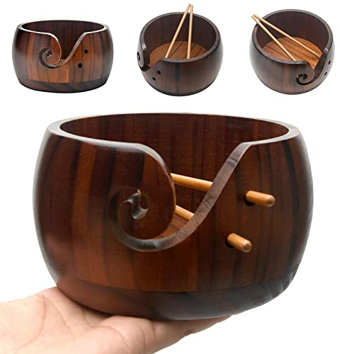 Bol à fil en bois avec crochets en bambou et support de trous, support de cadeau pour tricot, travaux manuels, pelotes de fil et écheveaux