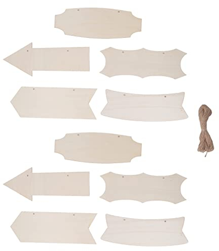 HERCHR Flèches en Bois pour travaux manuels, 10 pièces de Panneau en Bois Non Fini avec Corde Vierge à Suspendre Plaque de Bois décorative tranches de Bois bannières pour Bricolage Maison Artisanat