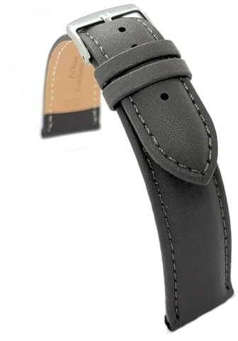 diloy Lederarmband für klassische Uhr – Glattes Rindsleder mit Nähten, gepolstert, Edelstahlschließe – Größen 8mm, 10mm, 12mm, 14mm, 16mm, 18mm, 19mm, 20mm, 22mm, 24mm 302 Grau 20mm