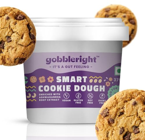 GOBBLERIGHT Smarter Keksteig mit Schokoladengeschmack, Ashwagandha-angereichert, 4 Möglichkeiten, roh zu essen, zu verzehren, in Kekse zu backen, über Dessert / glutenfrei, milchfrei, sojafrei und