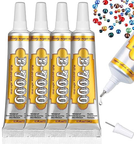 B7000 Glue Clear Adhesive - 15ml/0.5oz (4 Pack) - Jewelry Bead B-7000 Glue with Precise Tips for Rhinestones Fabric, Glass, Jewelry Making, DIY Art Crafts, Leather, Toys