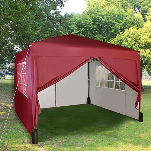 mcc direct Pop-Up-Pavillon 3x3m Falt Pavillon mit Seiten 2 Windstäben und 4 Gewichtssäcken und silberfarbener Schutzschicht wasserdicht Festzeltüberdachung WS (Rot)