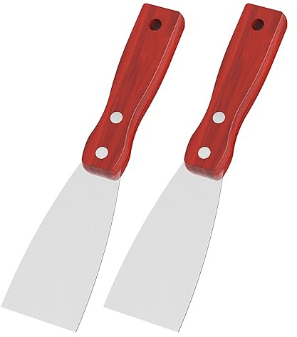 Putty Knife, 2PCS 2 Inch Stainless Steel Scraper Tool, Wooden Handle Metal Spackle Knives for Drywall, Decals, Wall Paper, Floor Tile, Patching, Painting, Taping, Scraping Coating