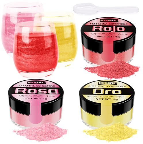 Purpurina Comestible - 3 Colores 100% Purpurina Comestible Reposteria, Adornos Comestibles para Tartas, Chocolates, Magdalenas, Cóctel, Crema, etc.(4g Cada Uno)