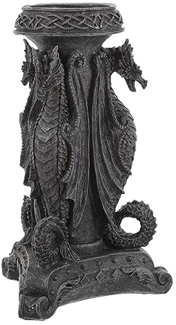 Angoily Desktop-Kerzenhalter Drachen Altar Fantasy DREI Drachen Teelichthalter Gothic Wächter Drache Säule Für Halloween Mittelalter Dekoration Schwarz Tischkerzenhalter
