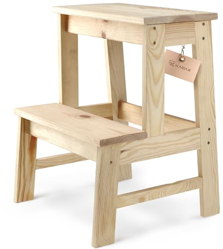 KADAX Marchepied en Bois de Pin Naturel, Élégante Chaise pour Ajouter Une Touche de Charme Rustique à Votre Décoration Intérieure (2 Marches)